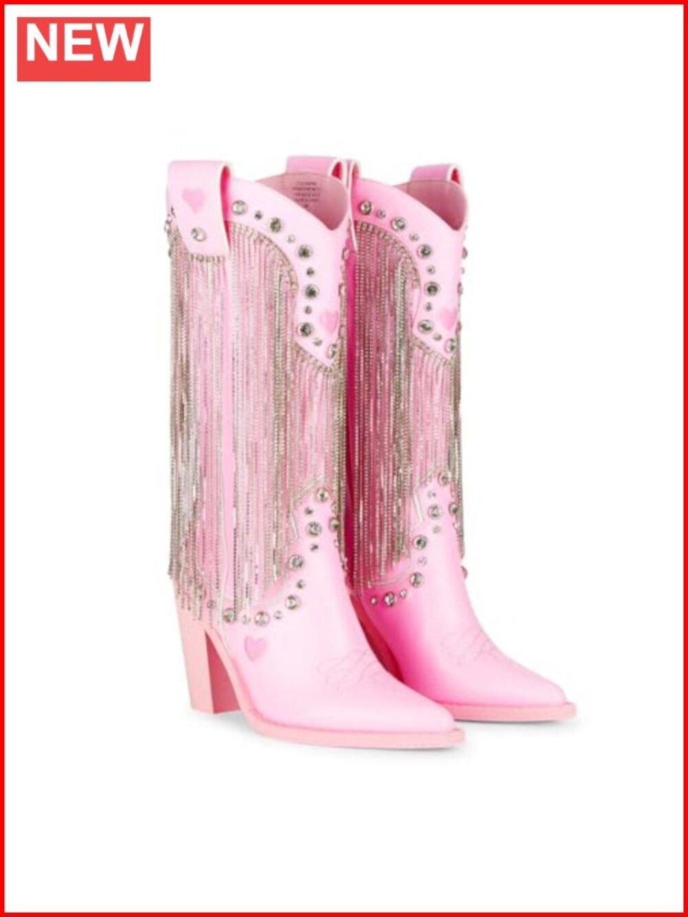 Vegan Leather Cowboy Boots with Rhinestone Fringe and Jewel Studs, Side Zipper,